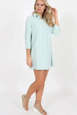 Rebellious Fashion Mint Button Front Shirt Dress - Mina