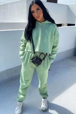Rebellious Fashion Mint Cropped Oversized Hoodie and Joggers Co-ord - Karenza