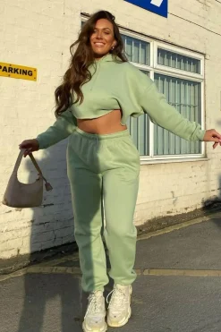 Rebellious Fashion Mint Cropped Oversized Hoodie and Joggers Co-ord - Karenza