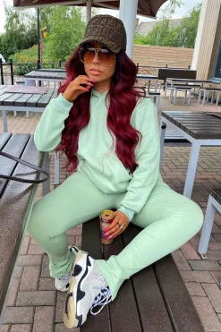 Rebellious Fashion Mint Cropped Oversized Hoodie and Joggers Co-ord - Karenza