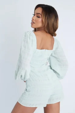 Rebellious Fashion Mint Front Cut Out Long Sleeve Playsuit - Cami