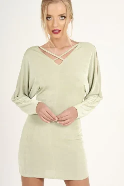 Rebellious Fashion Mint Green Batwing Cold Shoulder Mini Dress - Sonia