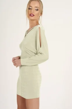 Rebellious Fashion Mint Green Batwing Cold Shoulder Mini Dress - Sonia