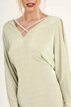 Rebellious Fashion Mint Green Batwing Cold Shoulder Mini Dress - Sonia