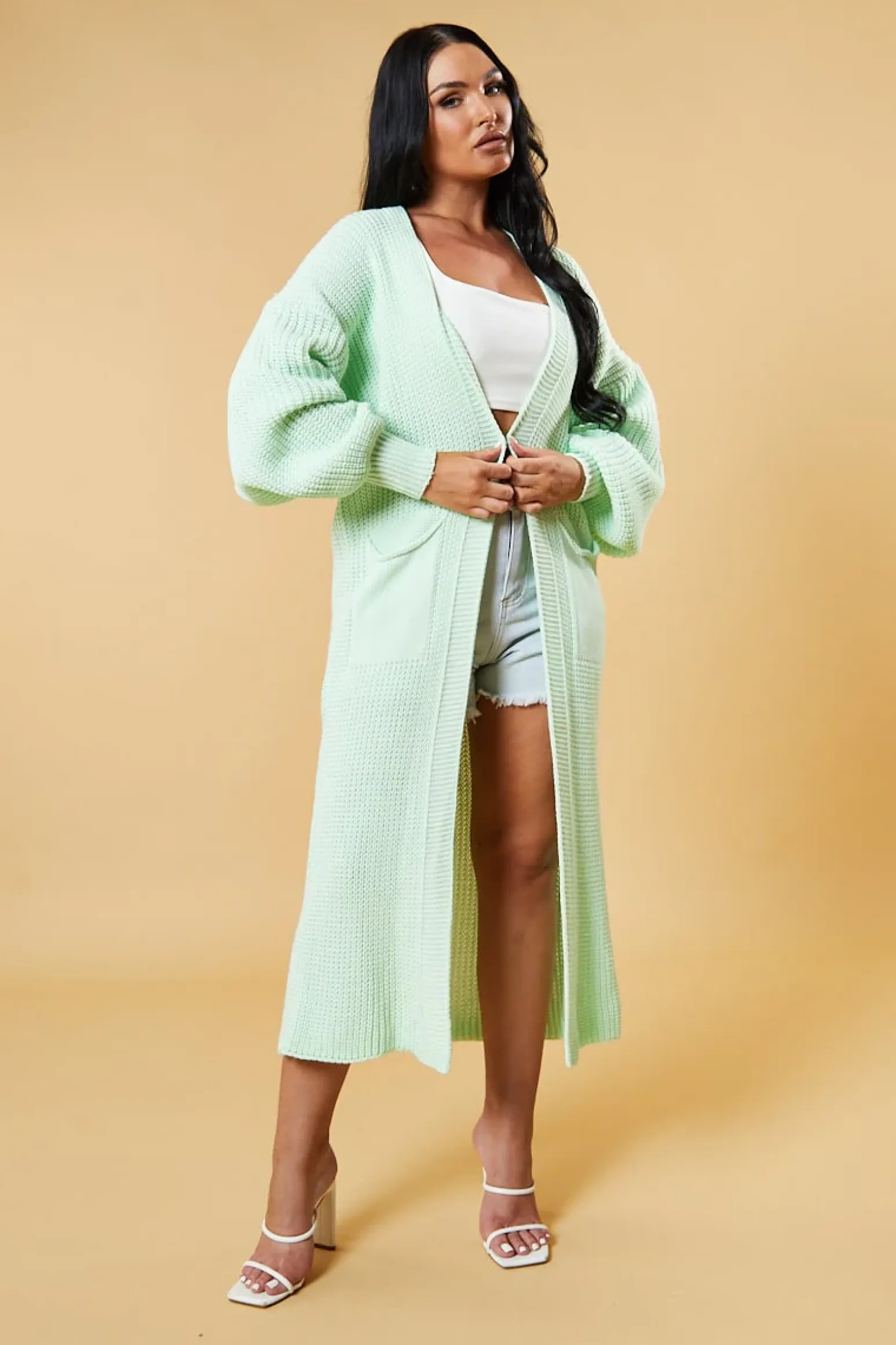 Rebellious Fashion Mint Longline Knit Maxi Cardigan - Ema