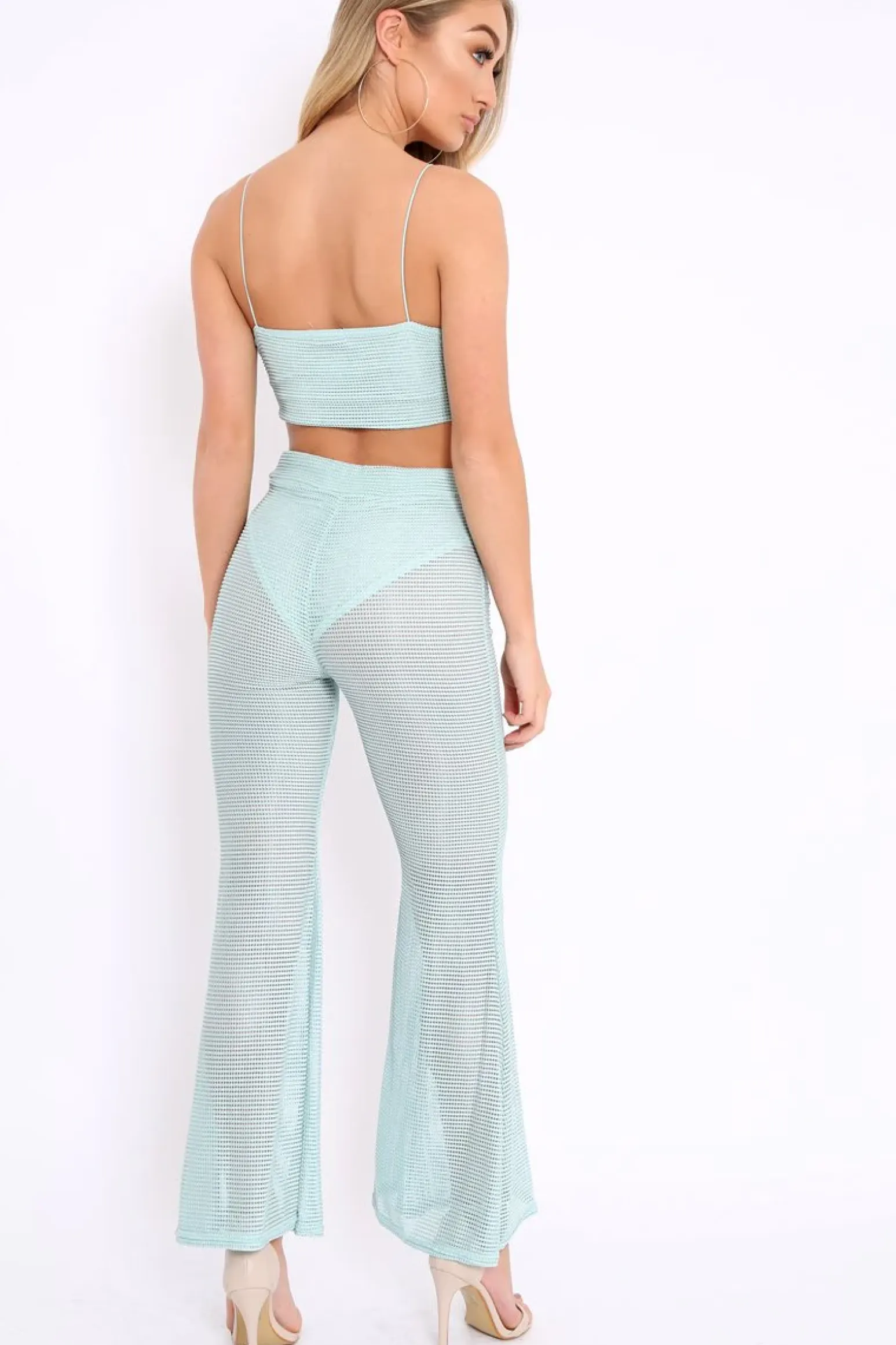 Rebellious Fashion Mint Ribbed Crop Top and Sheer Trousers Co-ord - Nayana