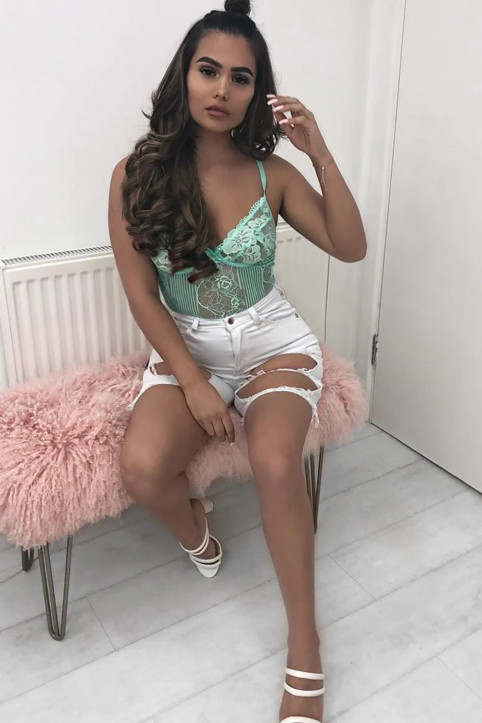 Rebellious Fashion Mint Sheer Lace Bodysuit - Katia