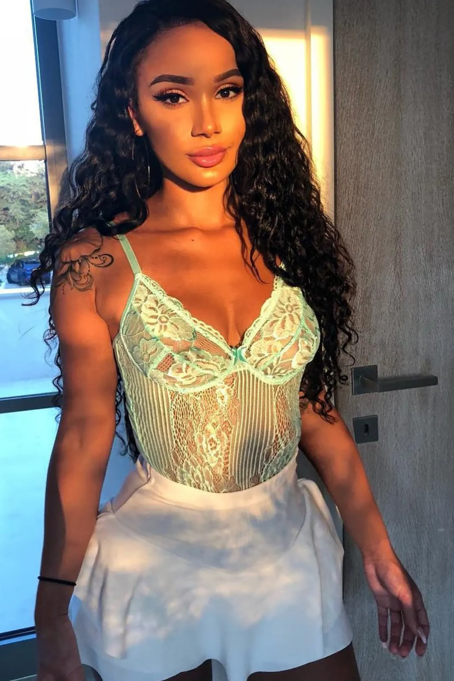 Rebellious Fashion Mint Sheer Lace Bodysuit - Katia