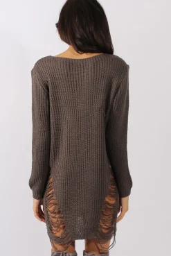 Rebellious Fashion Mocha Distressed Jumper Dress - Kim