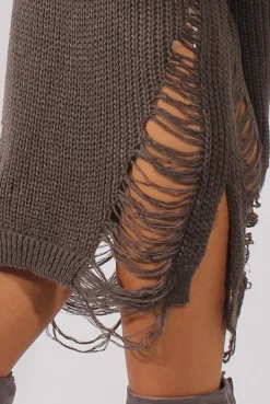 Rebellious Fashion Mocha Distressed Jumper Dress - Kim