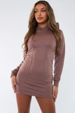 Rebellious Fashion Mocha Seam Front Hoodie Mini Dress - Riley