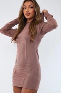 Rebellious Fashion Mocha Seam Front Hoodie Mini Dress - Riley