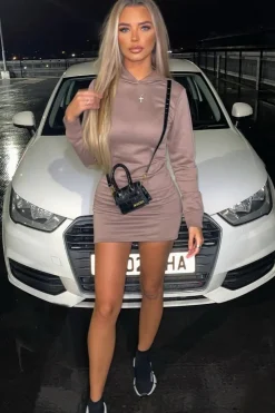Rebellious Fashion Mocha Seam Front Hoodie Mini Dress - Riley