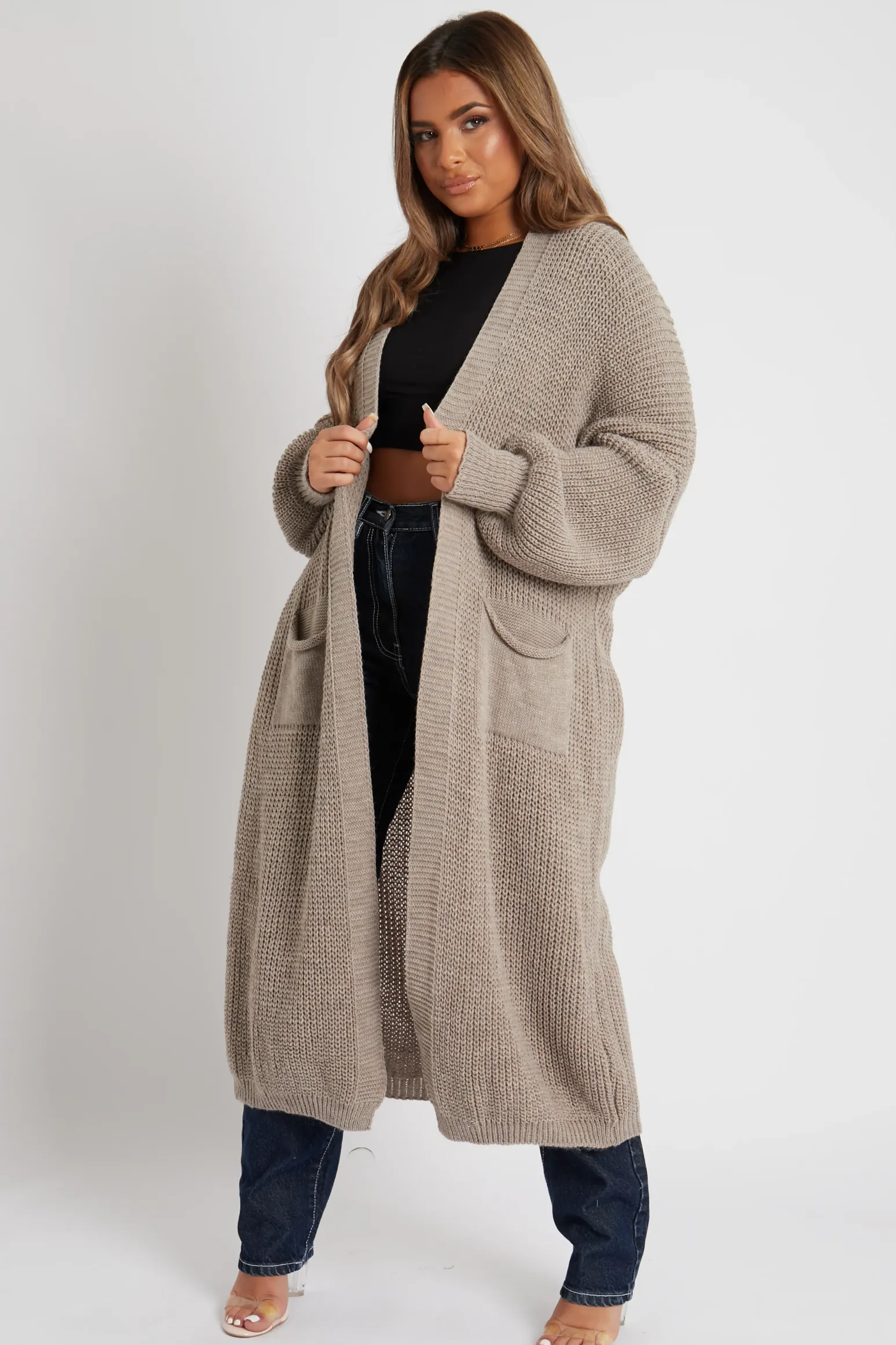 Rebellious Fashion Mocha Balloon Sleeve Maxi Knit Cardigan - Imara