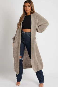 Rebellious Fashion Mocha Balloon Sleeve Maxi Knit Cardigan - Imara