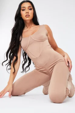 Rebellious Fashion Mocha Corset Detail Jersey Jumpsuit - Vienna
