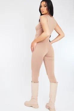 Rebellious Fashion Mocha Corset Detail Jersey Jumpsuit - Vienna
