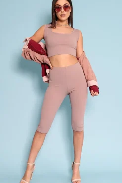 Rebellious Fashion Mocha Cropped Top and Leggings Co-Ords - Remini