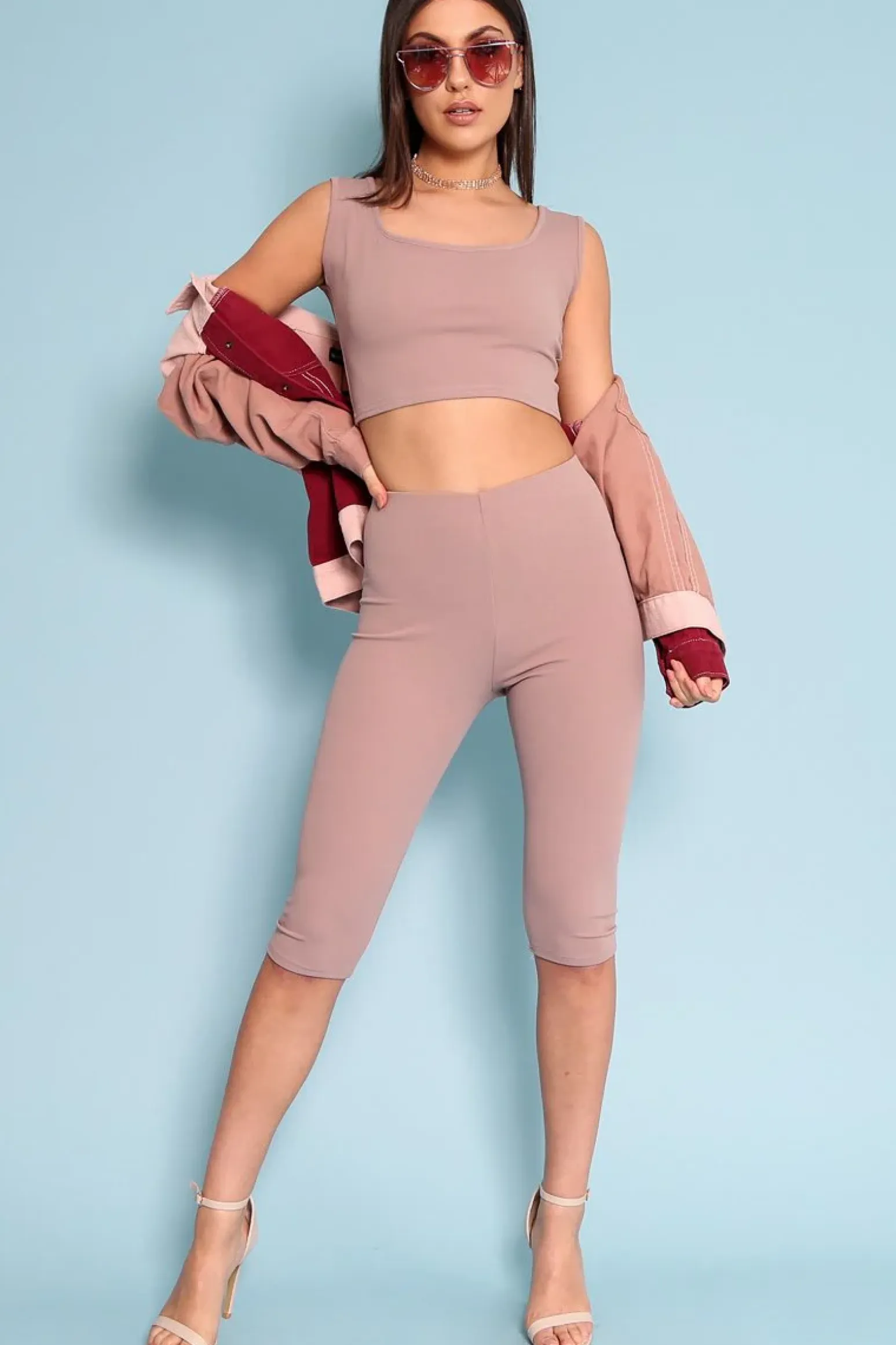 Rebellious Fashion Mocha Cropped Top and Leggings Co-Ords - Remini
