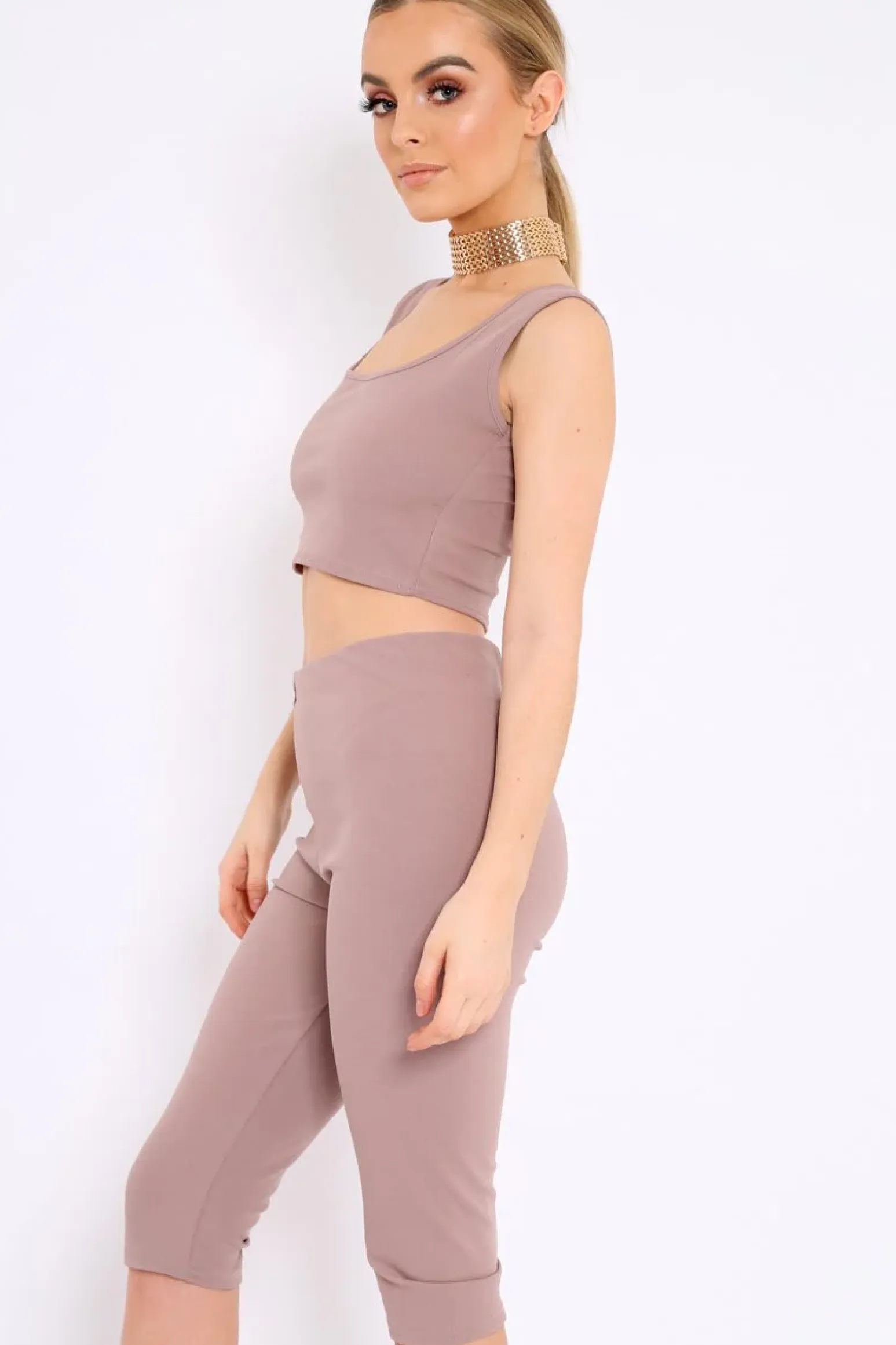 Rebellious Fashion Mocha Cropped Top and Leggings Co-Ords - Remini