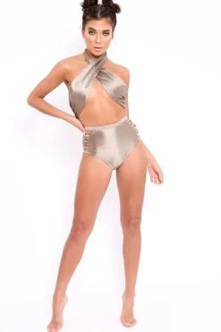 Rebellious Fashion Mocha Cross Over High Waisted Bikini - Verona