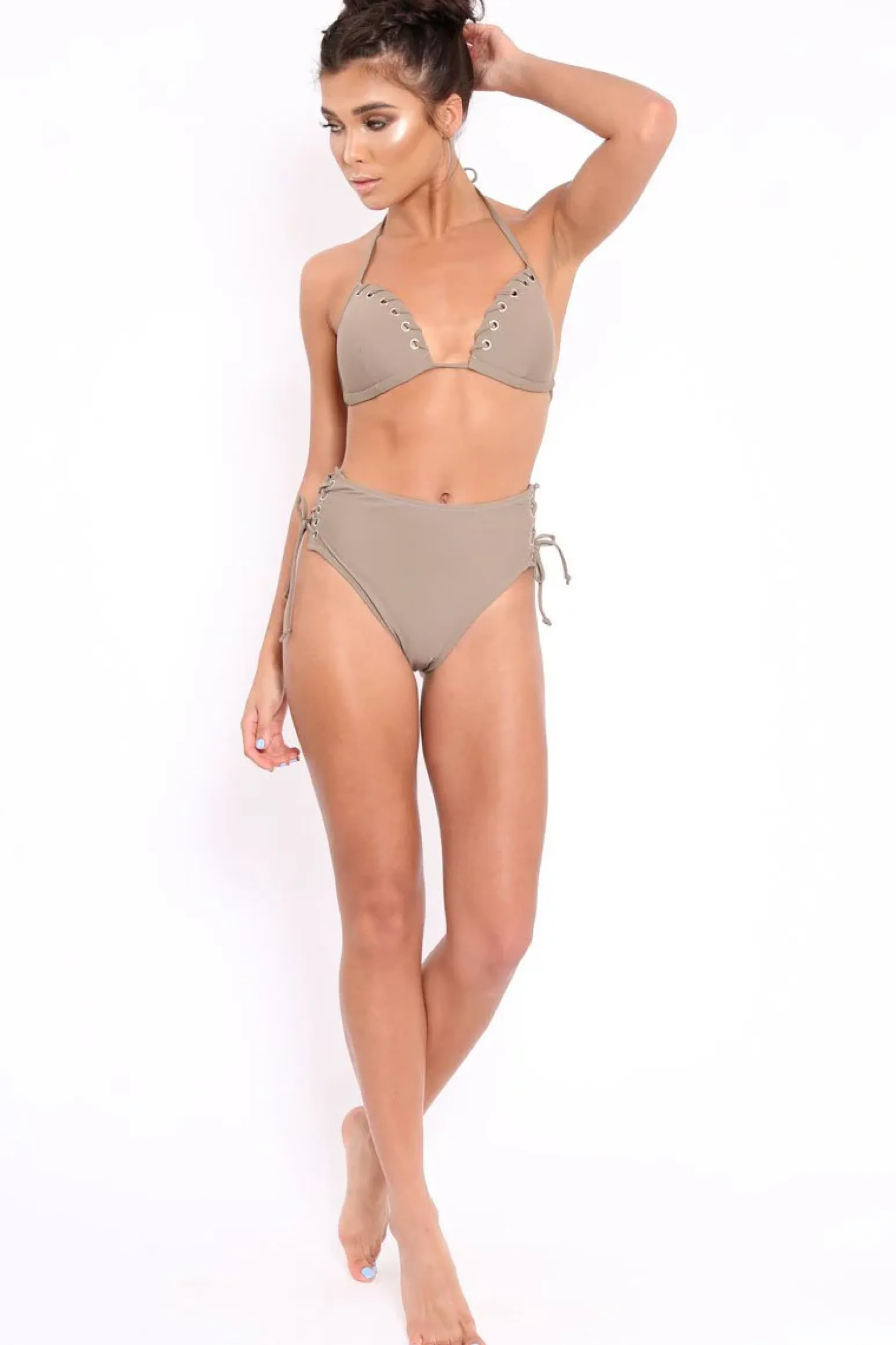 Rebellious Fashion Mocha Eyelet High Leg Bikini - Patti