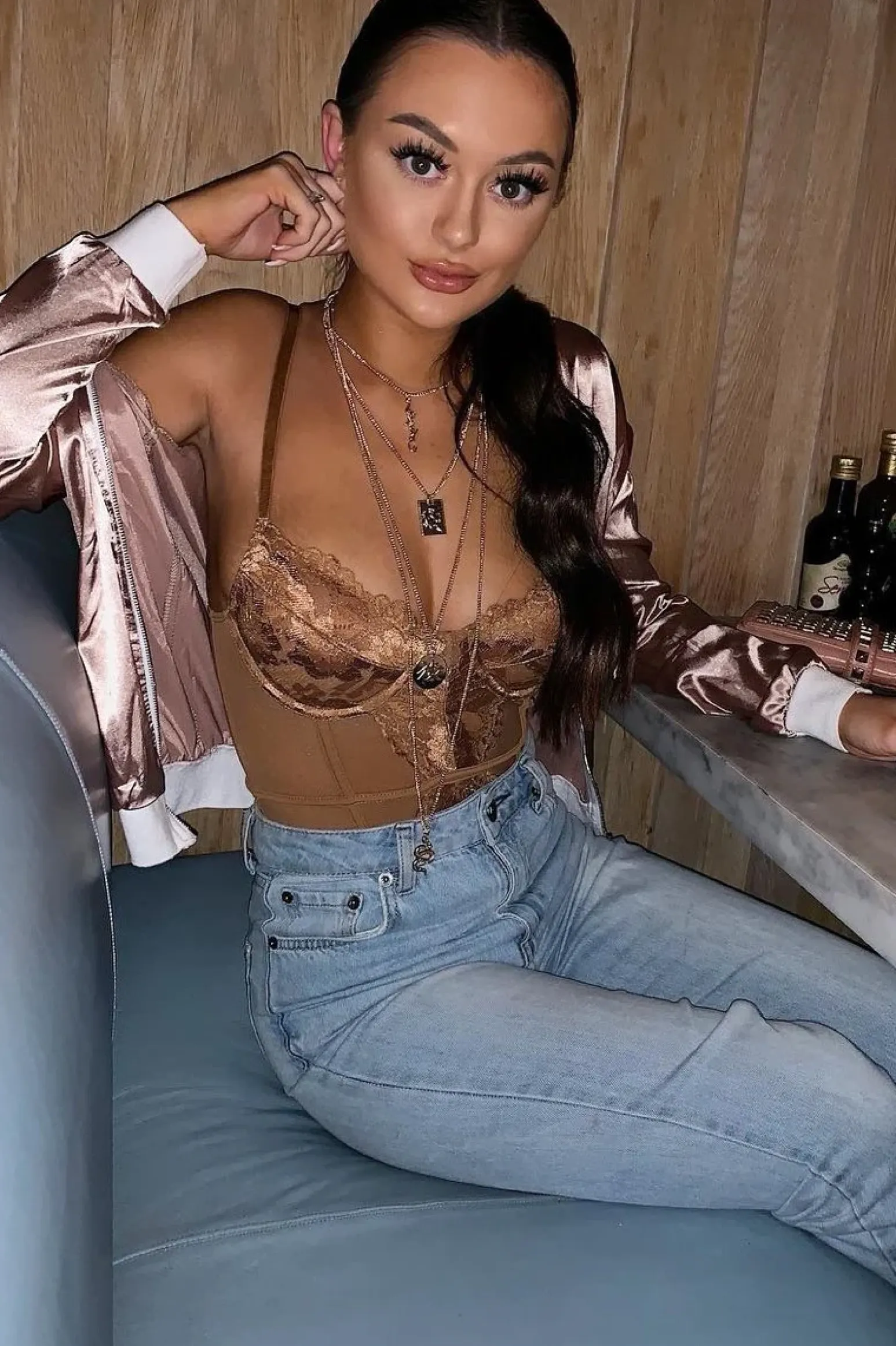 Rebellious Fashion Mocha Lace Scalloped Hem Bodysuit - Celise