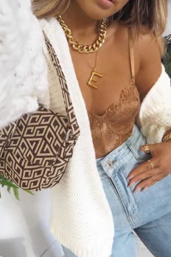 Rebellious Fashion Mocha Lace Scalloped Hem Bodysuit - Celise