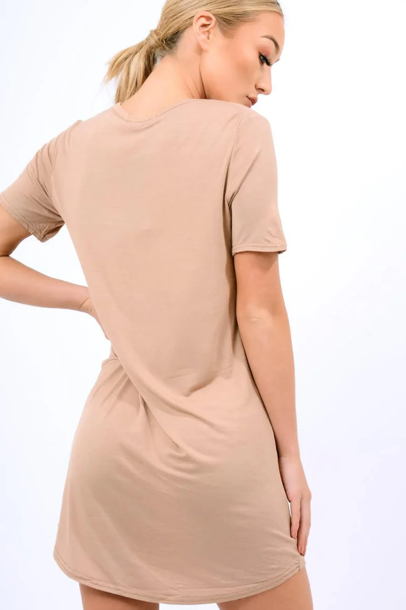 Rebellious Fashion Mocha Laser Cut Tie Dye T Shirt Dress - Imogen