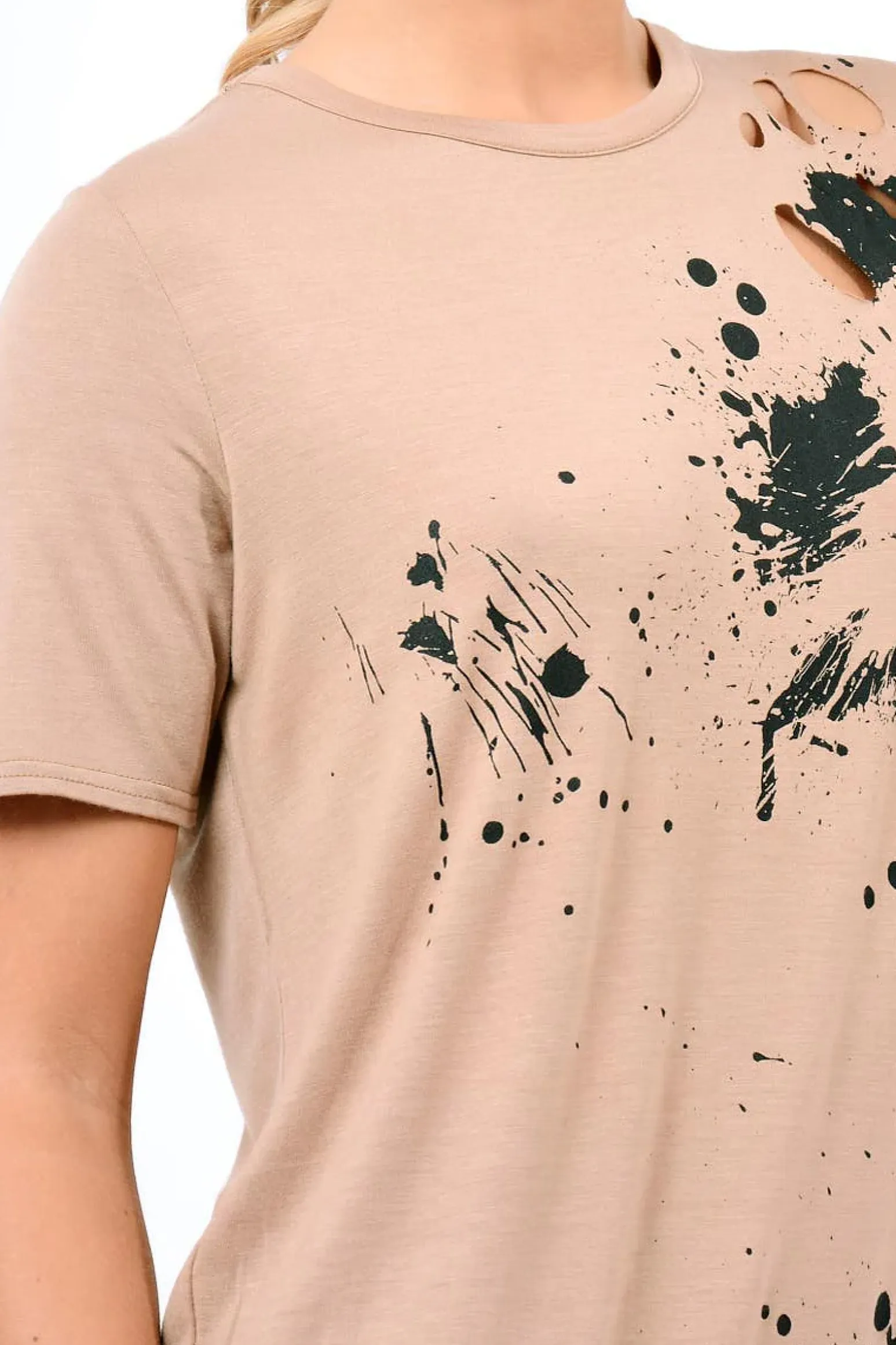 Rebellious Fashion Mocha Laser Cut Tie Dye T Shirt Dress - Imogen