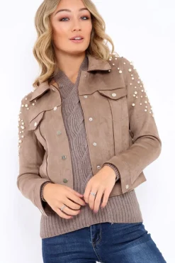 Rebellious Fashion Mocha Pearl Suedette Jacket - Abbey