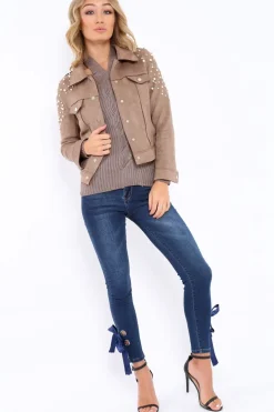 Rebellious Fashion Mocha Pearl Suedette Jacket - Abbey