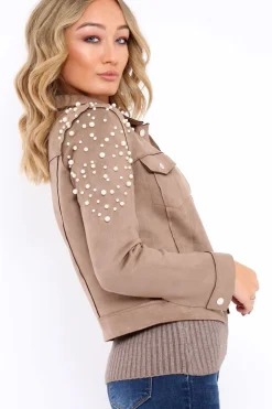 Rebellious Fashion Mocha Pearl Suedette Jacket - Abbey