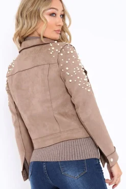 Rebellious Fashion Mocha Pearl Suedette Jacket - Abbey