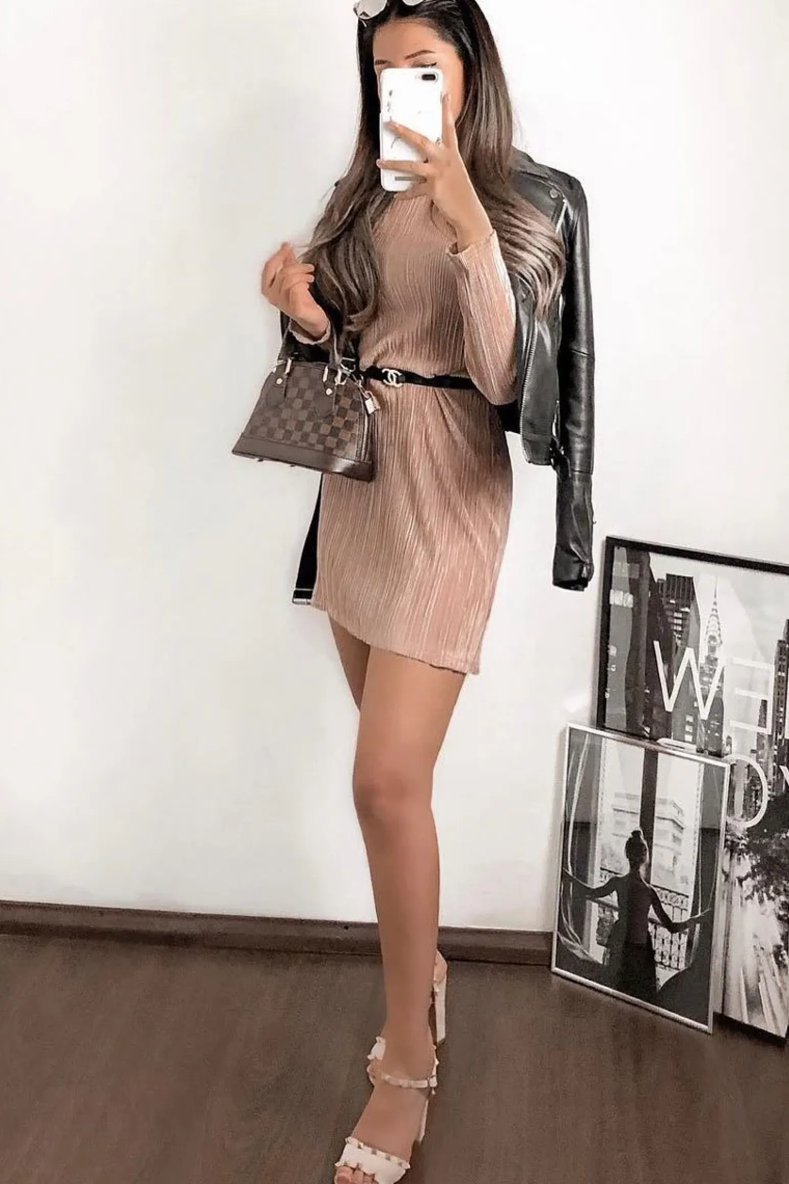 Rebellious Fashion Mocha Plisse High Neck Mini Dress - Marieta