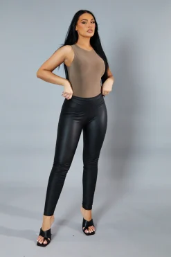 Rebellious Fashion Mocha Round Neck Sleeveless Bodysuit - Himari