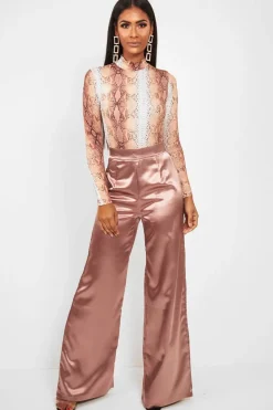 Rebellious Fashion Mocha Satin Wide Leg Trousers - Tisha