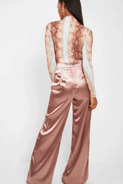 Rebellious Fashion Mocha Satin Wide Leg Trousers - Tisha