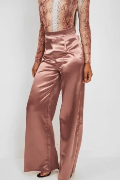 Rebellious Fashion Mocha Satin Wide Leg Trousers - Tisha