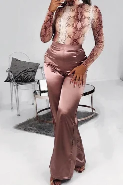 Rebellious Fashion Mocha Satin Wide Leg Trousers - Tisha