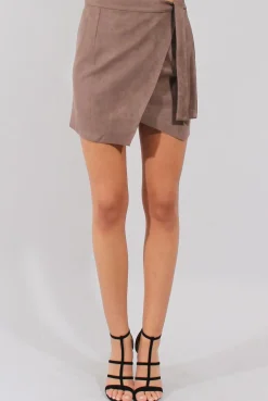 Rebellious Fashion Mocha Suede Wrap Around Skirt - Emory