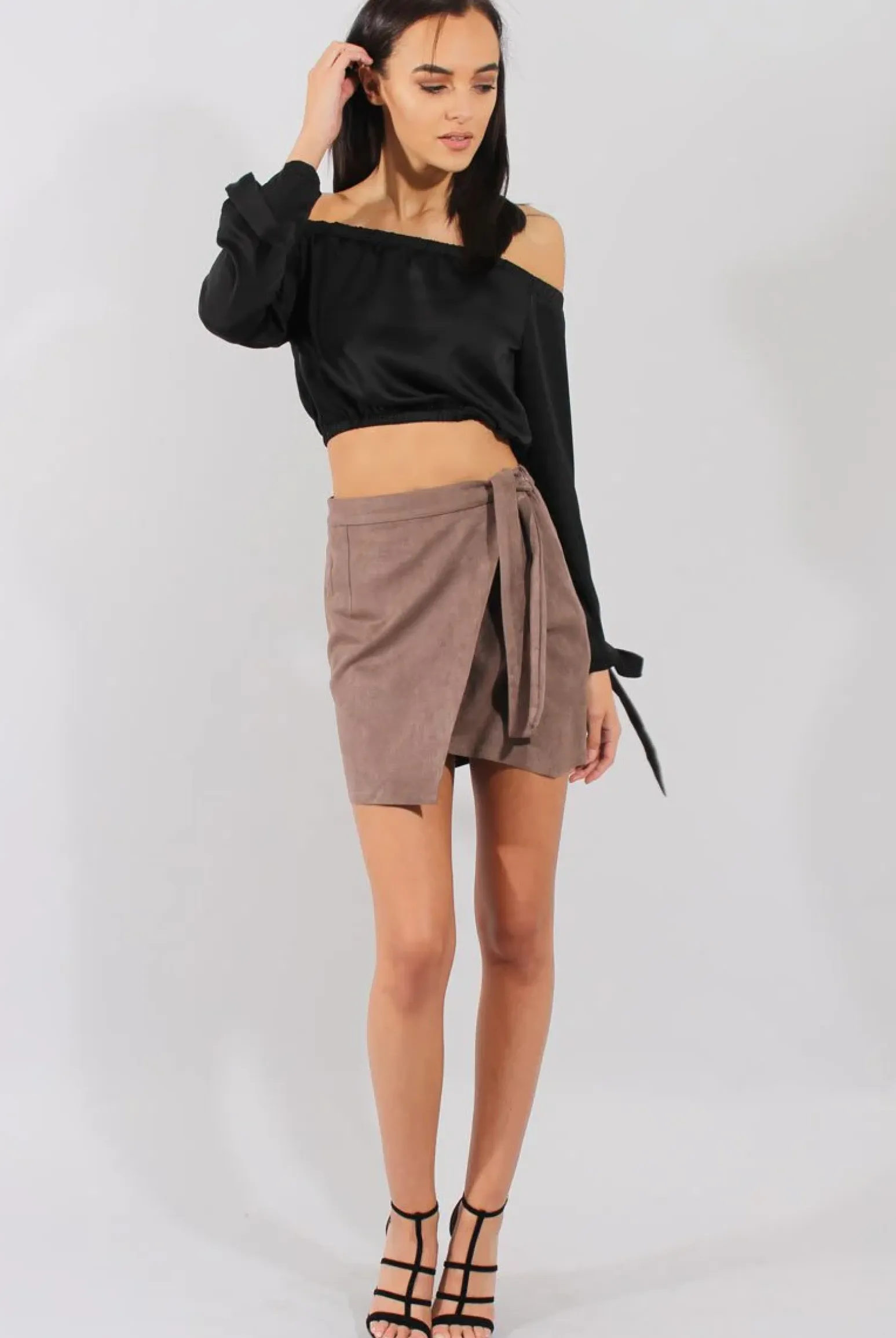 Rebellious Fashion Mocha Suede Wrap Around Skirt - Emory