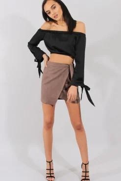 Rebellious Fashion Mocha Suede Wrap Around Skirt - Emory