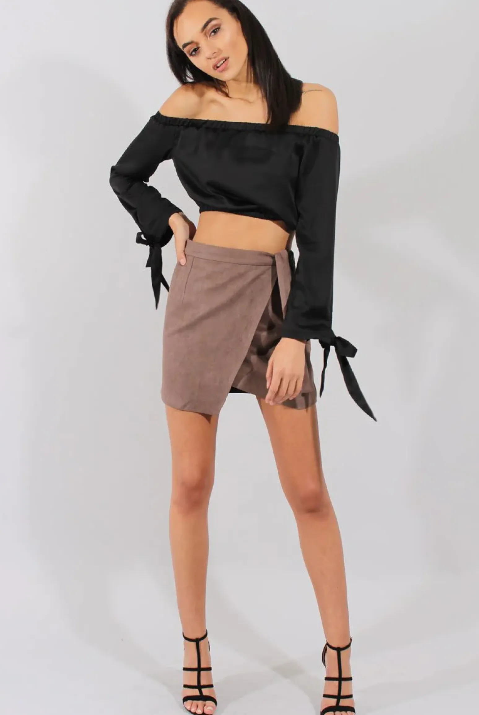 Rebellious Fashion Mocha Suede Wrap Around Skirt - Emory