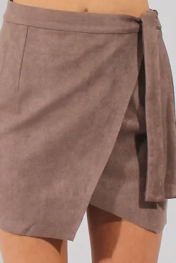 Rebellious Fashion Mocha Suede Wrap Around Skirt - Emory