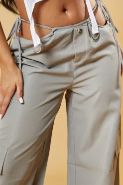 Rebellious Fashion Mocha Tie Waist Toggle Detail Parachute Cargo Trousers - Eva
