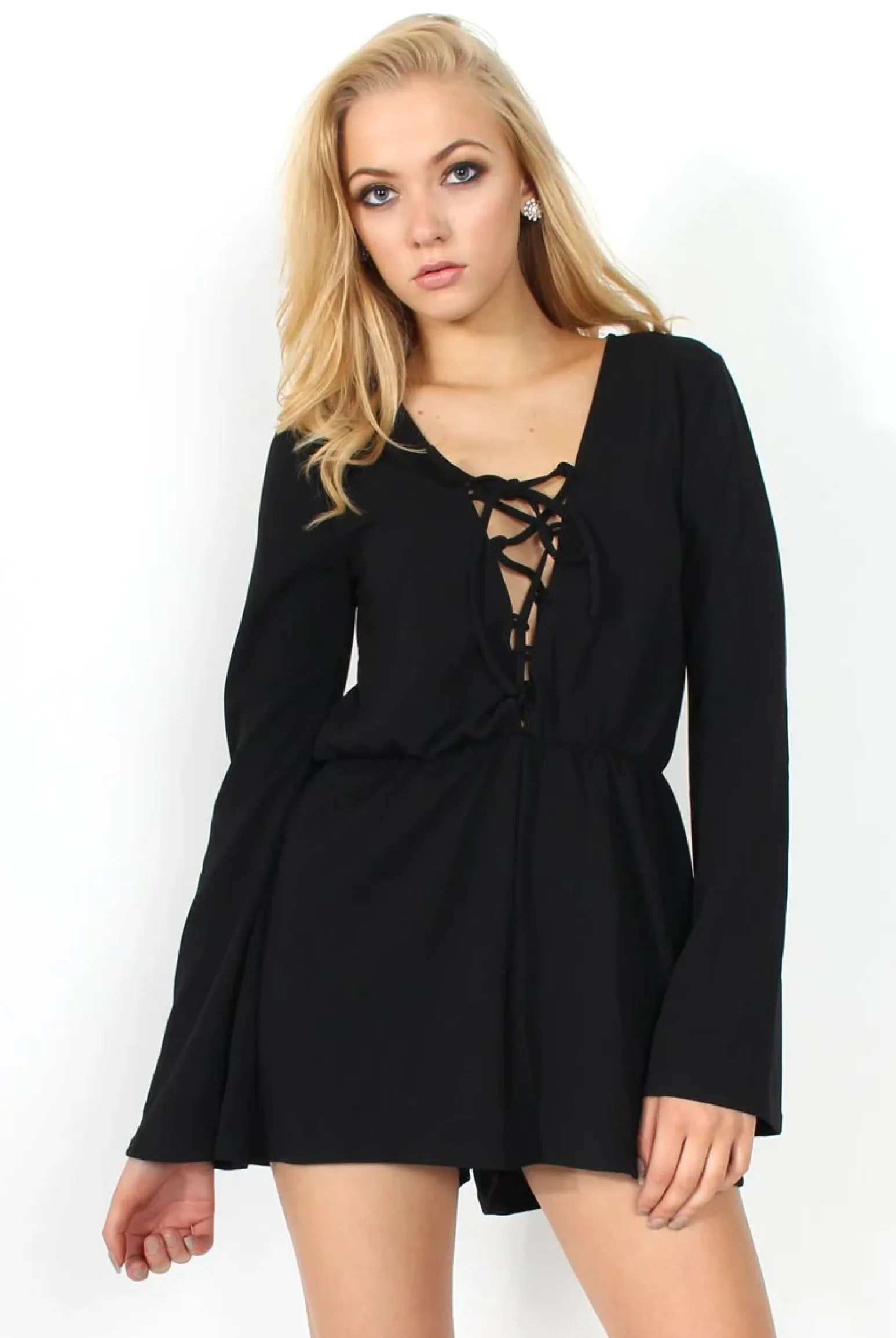 Rebellious Fashion Mona Black Tie Front Playsuit
