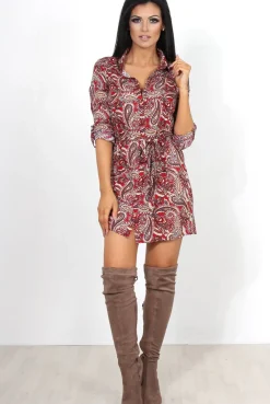 Rebellious Fashion Mona Red Paisley Print Shirt Dress