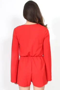 Rebellious Fashion Mona Red Tie Front Playsuit
