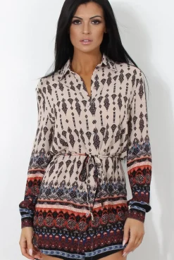 Rebellious Fashion Moni Beige Floral Print Shirt Dress
